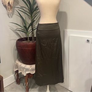 Olive green satin midi skirt